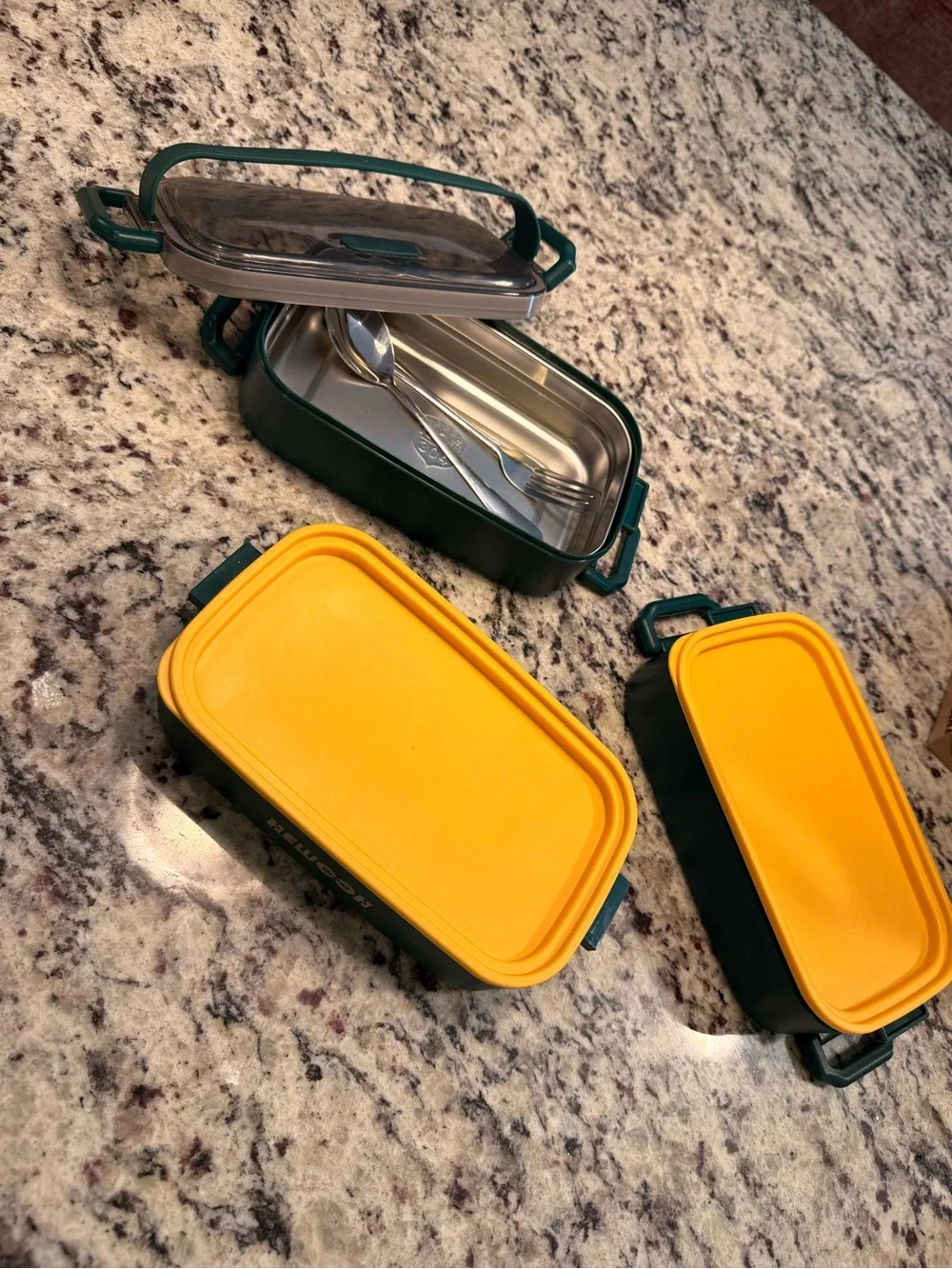 Never used! Green & Yellow 3-Tier Stackable Lunch Box